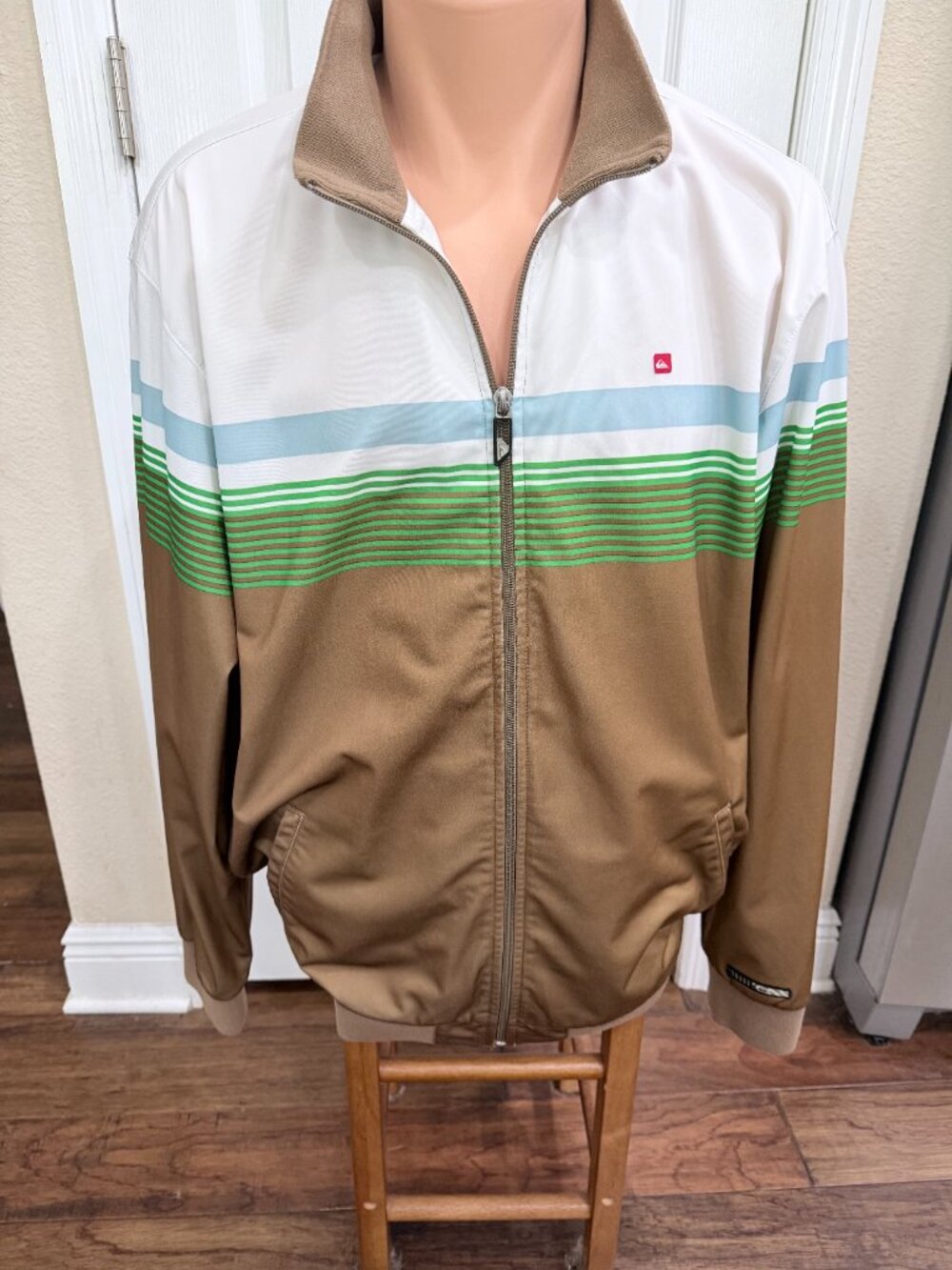 Quiksilver Mens XL Full Zip Track Jacket Brown Stripe Surf Skate Y2K